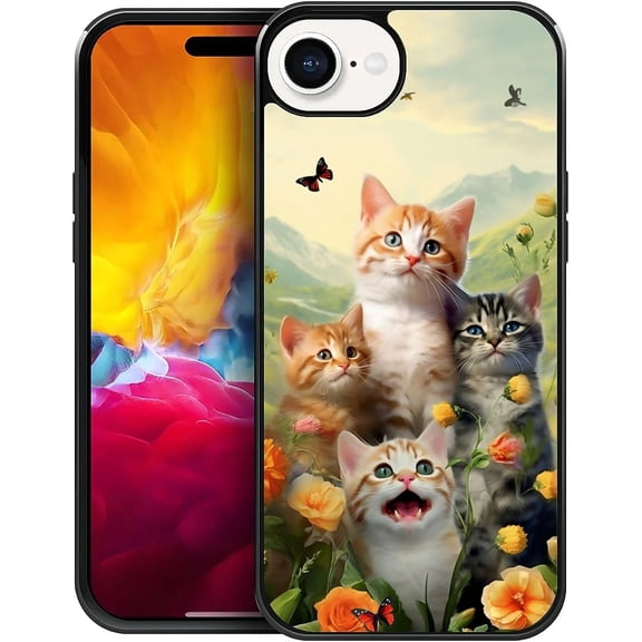 Compatible with iPhone 16e Case, Pattern Design Hard PC Back Cover Non-Slip Shock Absorption Soft TPU Protective Case for iPhone 16e 6.1inch-Cats Selfie