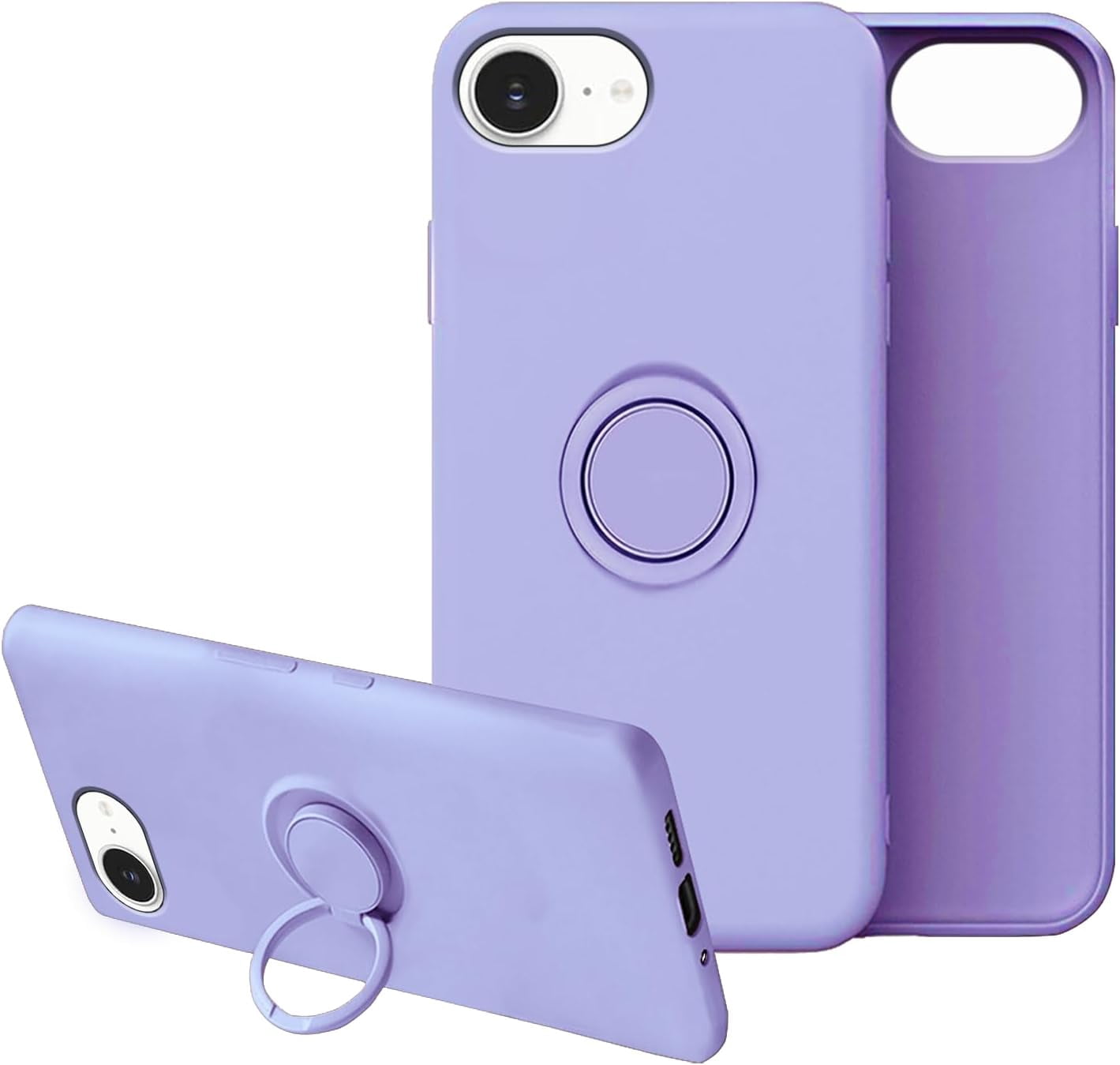 Compatible with iPhone 16e Case with Ring Kickstand Green, Phone Case for iPhone 16e Silicone Liquid with Soft Microfiber Lining Slim Shockproof Protective Cover (Purple)