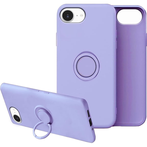 Compatible with iPhone 16e Case with Ring Kickstand Green, Phone Case for iPhone 16e Silicone Liquid with Soft Microfiber Lining Slim Shockproof Protective Cover (Purple)
