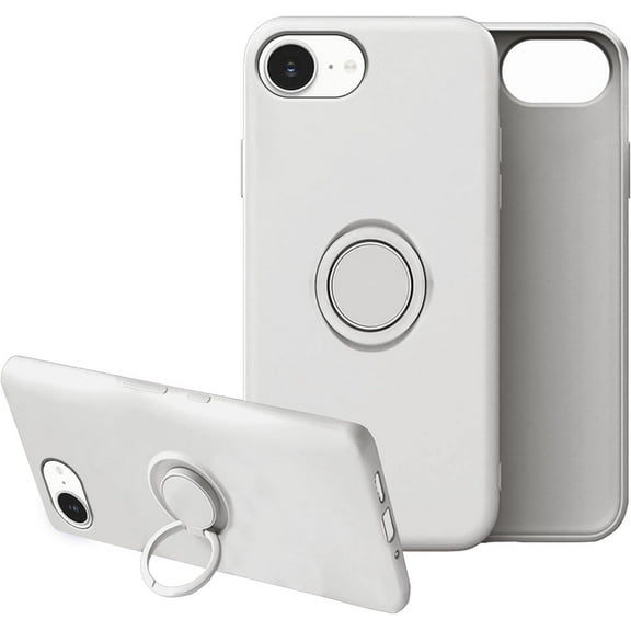 Compatible with iPhone 16e Case with Ring Kickstand Green, Phone Case for iPhone 16e Silicone Liquid with Soft Microfiber Lining Slim Shockproof Protective Cover (White)