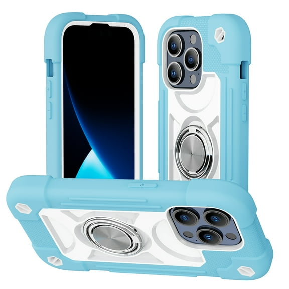 Compatible for iPhone 16e Case with Rotatable Ring Stand, Military Grade Drop Protection Full Body Rugged Heavy Duty Protective Cover for iPhone 16e with Kickstand, Lightblue