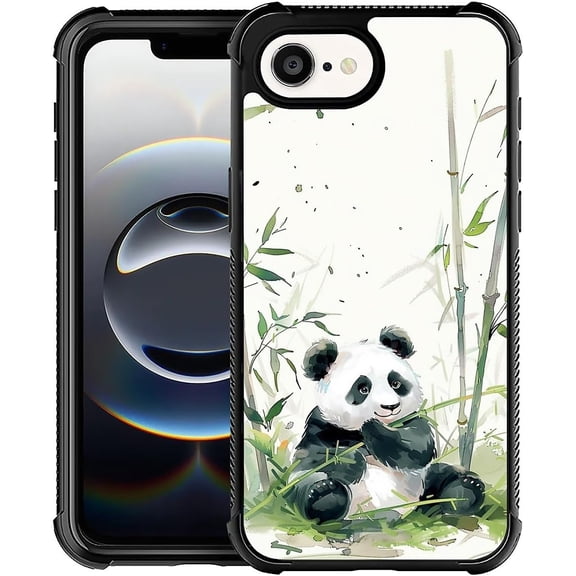Compatible with iPhone 16e Case Shockproof Anti-Slip Soft TPU Bumper | Slim Fit Lightweight Protective Cover for Women Men Girls Boys - Pandas Chew Bamboo