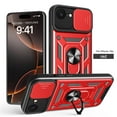 thumbnail image 1 of Compatible with iPhone 16e Case with Sliding Camera Lens Cover and Ring Kickstand Heavy Duty Military Grade Rugged Protection Shockproof Back Phone Cover for iPhone 16e, Red, 1 of 9