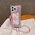 thumbnail image 1 of Compatible with iPhone 16e Clear Phone Case,Back 3D Butterfly,With Beading Wrist Strap,3-in-1 Heavy Duty Shockproof Anti-Drop Bling Sparkle Colorful Glitter Transparent Phone Case,Pink, 1 of 11