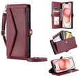 thumbnail image 1 of Compatible with iPhone 16e Crossbody Wallet Case with Card Holder,Women Men RFID Blocking PU Leather Flip Cover Wrist Strap Card Slots Cash Pocket ,Phone Case for iPhone 16e,Winered, 1 of 9