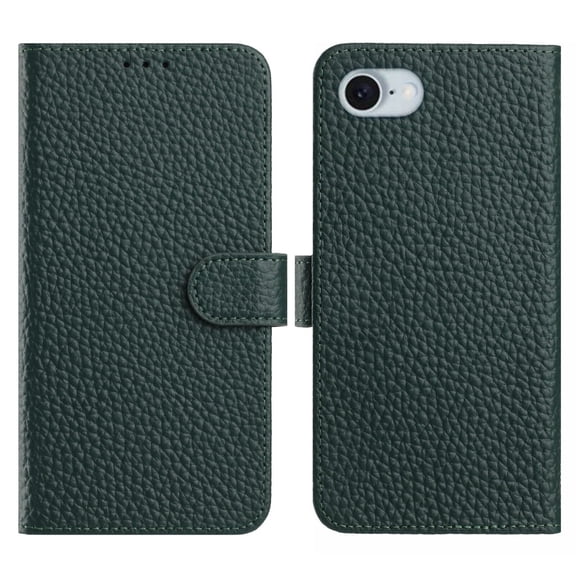 Compatible with iPhone 16e Flip Wallet Case,With Card Holder,Lychee Texture Leather Flip Folding Kickstand,Magnetic Closure Shockproof Anti-Scratch Ultra Slim Phone Case,Green