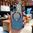 thumbnail image 1 of Compatible With iPhone 16e Glitter Phone Case,With Lens Film,Compatible with MagSafe,Luxury Bling Glitter Slim Shockproof Anti-Scratch Anti-fall Electroplated Magnetic Phone Case,Blue, 1 of 8