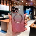 thumbnail image 1 of Compatible With iPhone 16e Glitter Phone Case,With Lens Film,Compatible with MagSafe,Luxury Bling Glitter Slim Shockproof Anti-Scratch Anti-fall Electroplated Magnetic Phone Case,Rosegold, 1 of 8