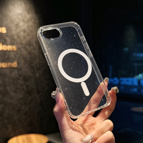 Compatible with iPhone 16e Magsafe Case Clear Glitter, Anti-Yellow Shockproof Protective Phone Case, Ultra Slim Transparent Anti-Scratch TPU Bumper Cover for iPhone 16e, Clear