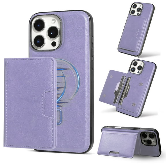 Compatible With iPhone 16e PU Leather Wallet Phone Case,Magnetic Detachable Card Bag,Flip Kickstand Credit Slots,Shockproof Anti-fall Rugged Phone Case Cover For Women Men,Purple