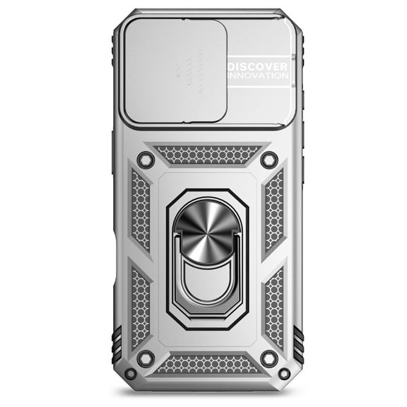 Compatible WIth iPhone 16e Phone Case,Magnetic Rotatable Ring Holder Kickstand,With Sliding Camera Cover,Heavy Duty Shockproof Protective Anti-fall Rugged Phone Case Cover,Silver