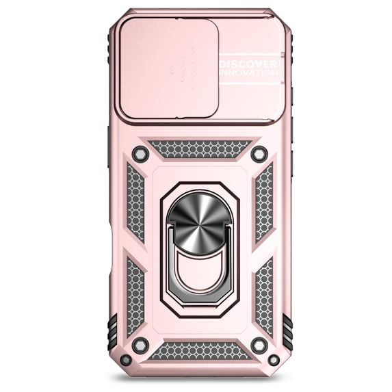 Compatible WIth iPhone 16e Phone Case,Magnetic Rotatable Ring Holder Kickstand,With Sliding Camera Cover,Heavy Duty Shockproof Protective Anti-fall Rugged Phone Case Cover,Rosegold