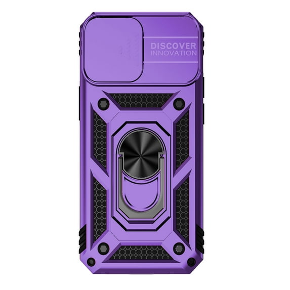 Compatible WIth iPhone 16e Phone Case,Magnetic Rotatable Ring Holder Kickstand,With Sliding Camera Cover,Heavy Duty Shockproof Protective Anti-fall Rugged Phone Case Cover,Purple