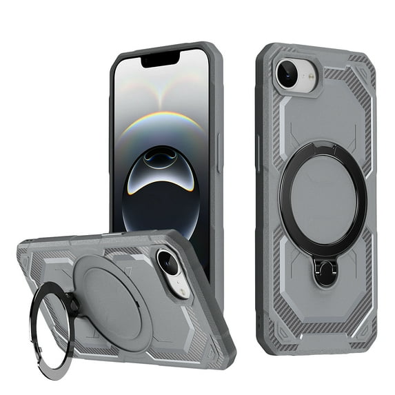 Compatible WIth iPhone 16e Phone Case,With Contractile Ring Kickstand,Support MagSafe,Military Grade Shockproof Anti-fall Anti-Scratch Rugged Heavy Duty Phone Case Cover,Gray