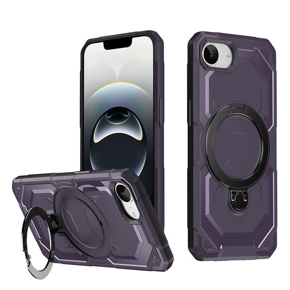 Compatible WIth iPhone 16e Phone Case,With Contractile Ring Kickstand,Support MagSafe,Military Grade Shockproof Anti-fall Anti-Scratch Rugged Heavy Duty Phone Case Cover,Purple