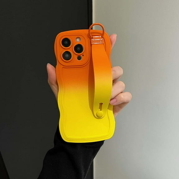Compatible with iPhone 16e Phone Case,With Wrist Strap Stand & Finger Ring,Cute Wavy Frame,Gradient Bicolor Desig,Shockproof Soft TPU Anti-Scratch Protective Phone Case Cover,B