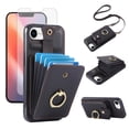 thumbnail image 1 of Compatible with iPhone 16e/SE 2025/SE 4 Wallet Phone Case Screen Protector Ring Crossbody Strap Stand Credit Card Holder RFID Cell Cover for i Phone16e i16e 16 e SE4 4th Generation Women Girls Black, 1 of 9