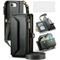 thumbnail image 1 of Compatible with iPhone 16e/SE 2025/SE 4 Zipper Wallet Phone Case Tempered Glass Screen Protector Crossbody Lanyard Strap Flip Card Holder Slot Cell Cover for i Phone16e i16e 16 e SE4 Women Black, 1 of 9