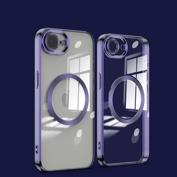 Compatible With iPhone 16e Transparent Phone Case,With Lens Film,Support MafSafe,Shockproof Anti-fall Rugged Anti-Scratches Luxury Electroplated Ultra Slim Phone Case,Darkpurple