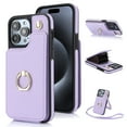 thumbnail image 1 of Compatible with iPhone 16e Wallet Case with Card Holder, 360° Rotation Finger Ring Holder Kickstand Protective PU Leather Shoulder Strap Flip Case Cover for iPhone 16e - Lightpurple, 1 of 7