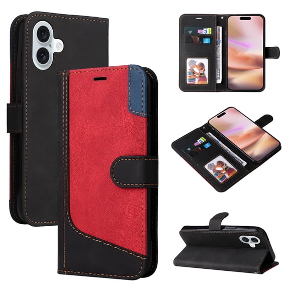 Compatible with iPhone 16e Wallet Case, Classic Business Wristlet Shockproof Protective for Men Women PU Leather Card Slots Kickstand Phone Case Cover for iPhone 16e, Black