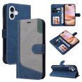 thumbnail image 1 of Compatible with iPhone 16e Wallet Case, Classic Business Wristlet Shockproof Protective for Men Women PU Leather Card Slots Kickstand Phone Case Cover for iPhone 16e, Blue, 1 of 11