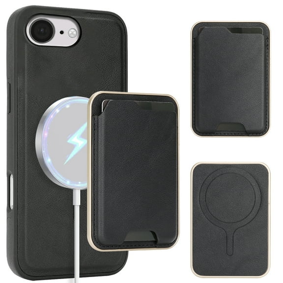 Compatible with iPhone 16e Wallet Case, Magnetic 2-in-1 Detachable Card Holder, Compatible with MagSafe, Vintage Leather RFID Blocking Flip Kickstand Case for Men Women,Black