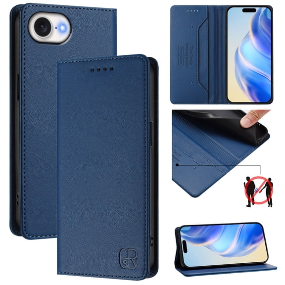 Compatible for iPhone 16e Wallet Case PU Leather Folio Flip Cover with RFID Blocking Credit Card Holder, Kickstand Protective Shockproof Cover for iPhone 16e Purse Phone Case, Darkblue