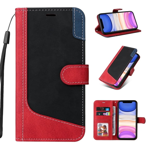 Compatible with iPhone 16e Wallet Case, Shockproof Flip Folio Leather Wallet Cover with Card Slots Invisible Kickstand with wrist Strap Case Cover for iPhone 16e, Black
