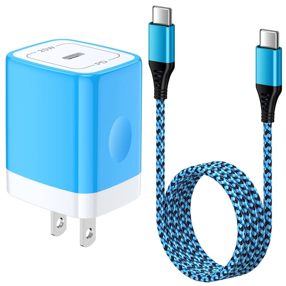 Compatible with iPhone 17 16 15 Charger Block, 20W USB C Charger Fast Charging Block with 10ft Type C Cable USB C to C Charging Cords USB C Cable, Wall Charger Type C Charger USB C Block[Blue]