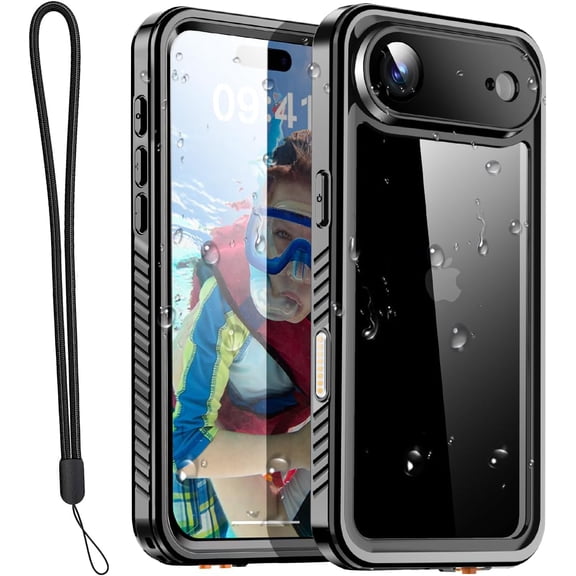 Compatible with iPhone 17 Air Case Waterproof, Clear Water Proof Built-in Screen Protector Shockproof Dustproof Snowproof Full Body Rugged Underwater Phone Case with Lanyard