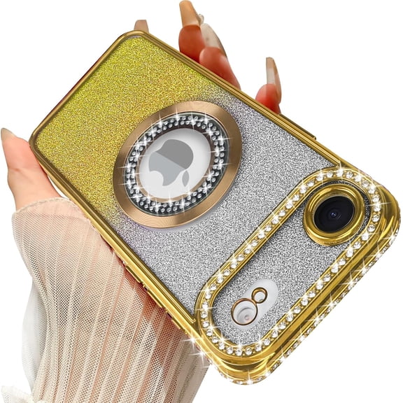 Compatible with iPhone 17 Air Magnetic Glitter Case Compatible with Magsafe Luxury Bling Rhinestone Case with Logo View Plating Sparkle Diamond Camera Lens Protection for Women Girls