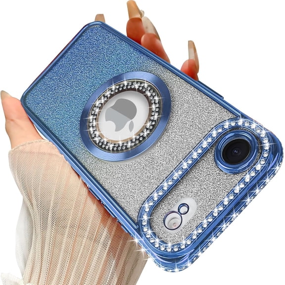 Compatible with iPhone 17 Air Magnetic Glitter Case Compatible with Magsafe Luxury Bling Rhinestone Case with Logo View Plating Sparkle Diamond Camera Lens Protection for Women Girls