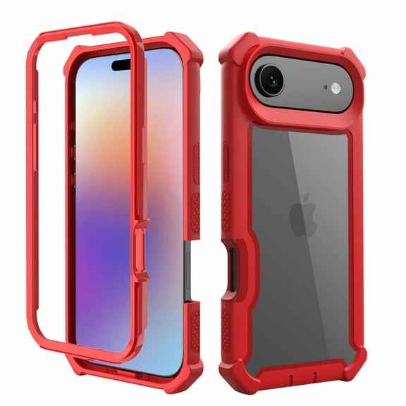 Compatible With iPhone 17 Air Rugged Clear Phone Case,2-in-1 Heavy Duty Designing,Shokcproof Rugged Anti-fall Protective Transparent Two-color Design Thin Fit Phone Case Cover,Red