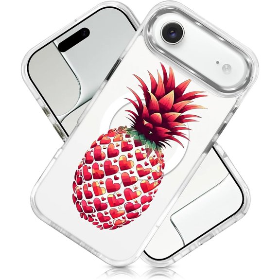 Compatible with iPhone 17 Air White Case for MagSafe, Clear Classic Hybrid Magnetic Scratch Resistant Back Drop Protection Red Heart Colorful Pineapple Case