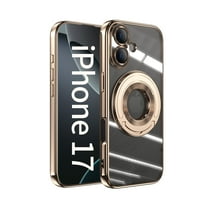 Compatible with iPhone 17 Case with 360° Spin Magnetic Ring Stand [Compatible with MagSafe] Full Camera Lens Protector Plating Clear Luxury Phone Case for iPhone 17, Desertgold