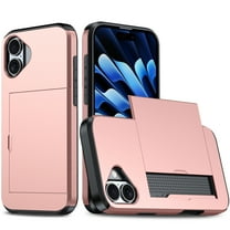 Compatible with iPhone 17 Case with Card Holder, Dual Layer Heavy Duty Protective Military Grade Shockproof Hidden Card Slot Slim Wallet Phone Cover for Women&Men,Rosegold