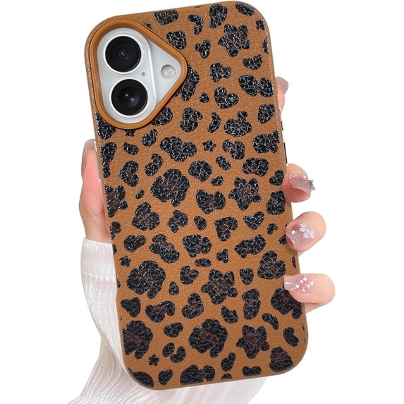 Compatible with iPhone 17 Case Cute Leopard Cheetah Phone Case for Women Girls Men Aesthetic, Dual-Layer Protection Shockproof Cover for 17 6.3 Inch, Brown Leopard