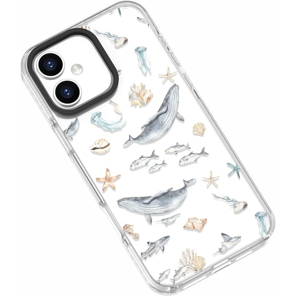 Compatible for iPhone 17 Case, Girls Women Men Blue Sea World Whale Dolphin Design Funny Ocean Trendy Camera Protection Protective Case Compatible for iPhone 17