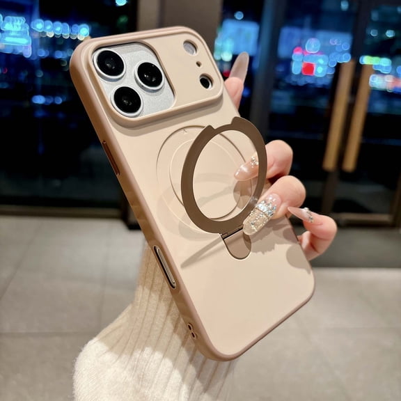 Compatible with iPhone 17 Case with Invisible Magnetic O-Ring Stand Military-Grade Protection Phone Case for iPhone 17 [Compatible with Mag-Safe] [Great Grip Feeling], Gold