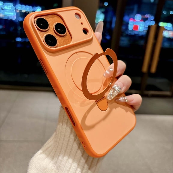 Compatible with iPhone 17 Case with Invisible Magnetic O-Ring Stand Military-Grade Protection Phone Case for iPhone 17 [Compatible with Mag-Safe] [Great Grip Feeling], Orange