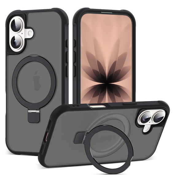 Compatible with iPhone 17 Case with Invisible Magnetic O-Ring Stand Military-Grade Translucent Phone Case for iPhone 17 6.3" [Compatible with Mag-Safe][Great Grip Feeling], Black ﻿