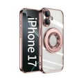 thumbnail image 1 of Compatible with iPhone 17 Case with Rotating Magnetic Ring Stand, [Compatible with MagSafe] [Full Camera Lens Protector] Plating Clear Slim Phone Case for iPhone 17, Rosegold, 1 of 7