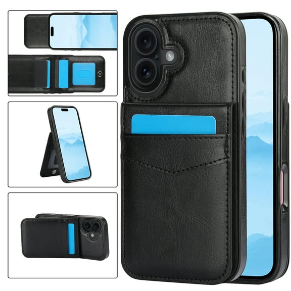 Compatible with iPhone 17 Case Wallet with Credit Card Holder, Premium PU Leather Magnetic Clasp Kickstand Heavy Duty Protective Shock Absorbing Phone Cover for iPhone 17, Black