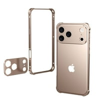 Compatible with iPhone 17 Metal Bumper Phone Case,With Camer Lens Protector,Raised Edge Protection,Shockproof Anti-fall Protection Non-slip Rugged Frame No-Back Phone Case,Desertgold