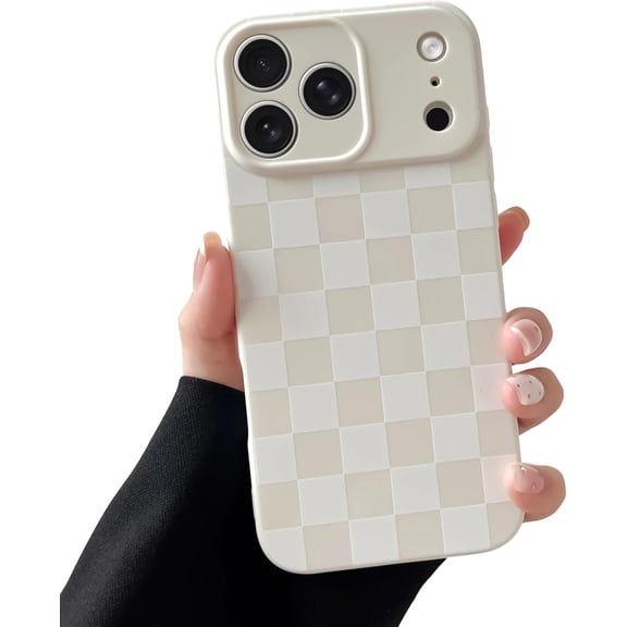 Compatible with iPhone 17 Pro Case Cute Checkerboard Checkered Pattern Design Soft Slim TPU Phone Case Shockproof Full Camera Protection for Women Girls - White