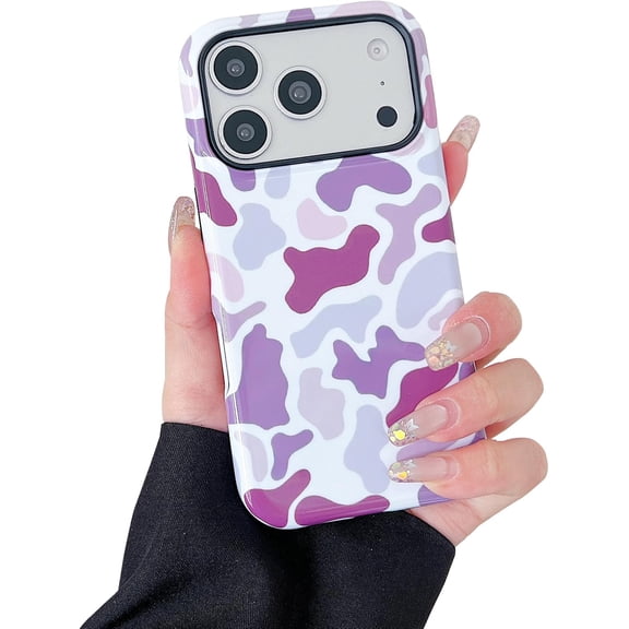 Compatible with iPhone 17 Pro Case Cute Leopard Print Camo Pattern Design for Girls Women, Soft TPU and Hard PC Protective Case Designed for iPhone 17 Pro-Purple camo