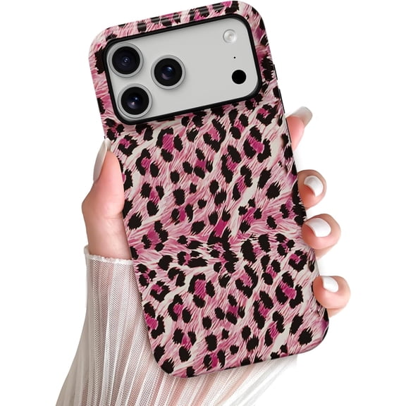 Compatible with iPhone 17 Pro Case Cute Leopard Print Phone Case for Women Girl Shockproof Soft TPU and Hard PC Double Layer Protective Cover, Pink Leopard