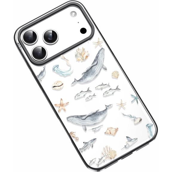 Compatible for iPhone 17 Pro Case, Girls Women Men Blue Sea World Whale Dolphin Design Funny Ocean Trendy Camera Protection Protective Case Compatible for iPhone 17 Pro