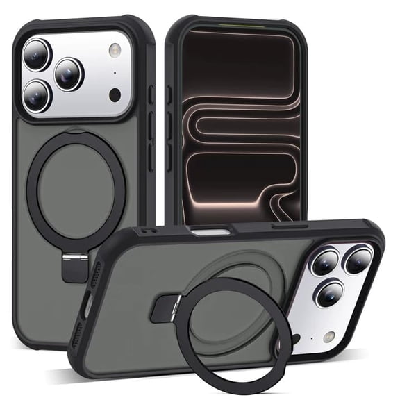 Compatible with iPhone 17 Pro Case with Invisible Magnetic O-Ring Stand Military-Grade Translucent Phone Case for iPhone 17 Pro 6.3" [Compatible with Mag-Safe][Great Grip Feeling], Black